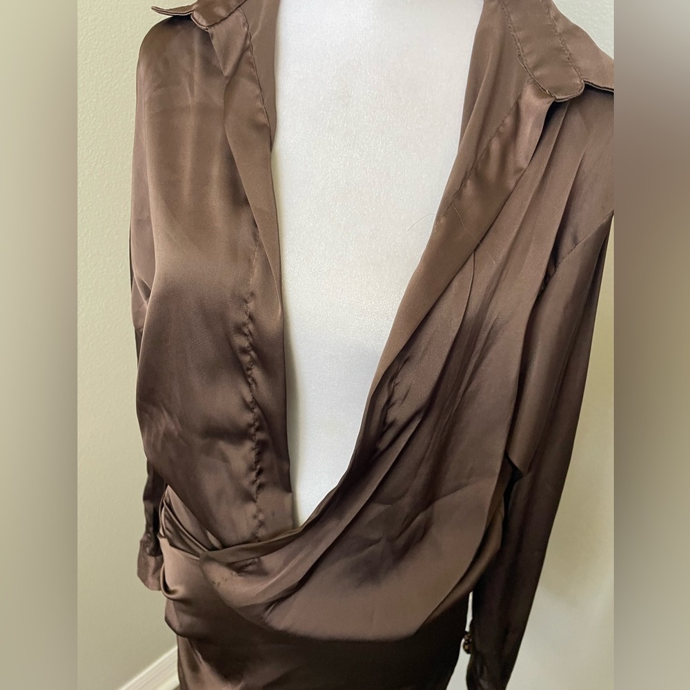 L’ABEYE Brown Satin Wrap Dress - Picture 8 of 8